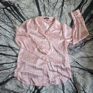 Pink Leopard Print Button Down Shirt